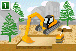 表層改良工法 土の掘削および固化剤の混合・撹拌